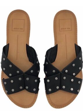 Dolce Vita Black Studded Crisscross Slide Sandals Size 8.5 M